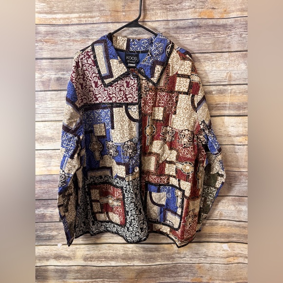 Koos of Course Reversible Quilted Silk Jacket size 2X Blue Red Button Front‎ NWT - Picture 3 of 7